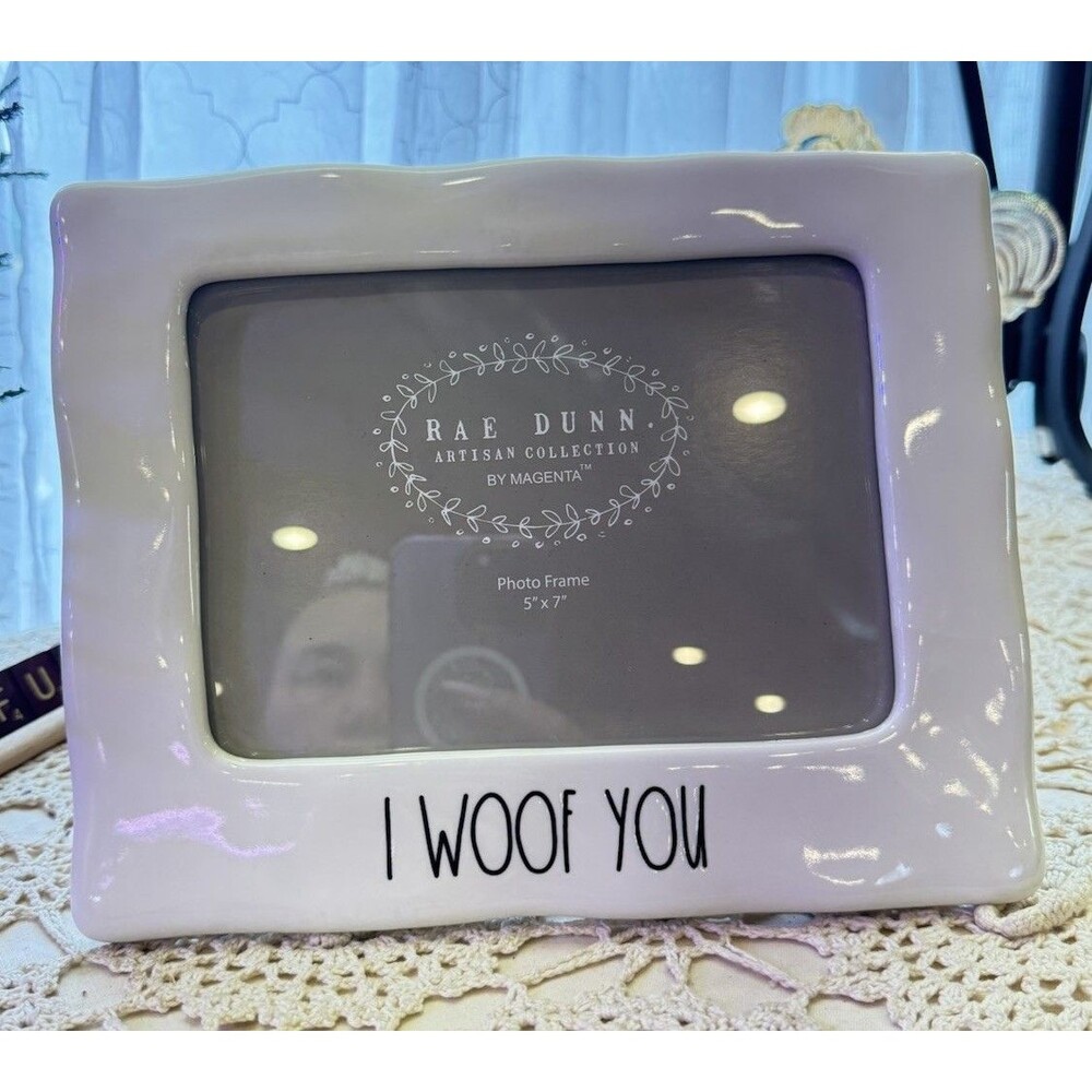 Rae Dunn Artisan Collection Dog Lover "I WOOF YOU" White Ceramic Photo Frame 5x7